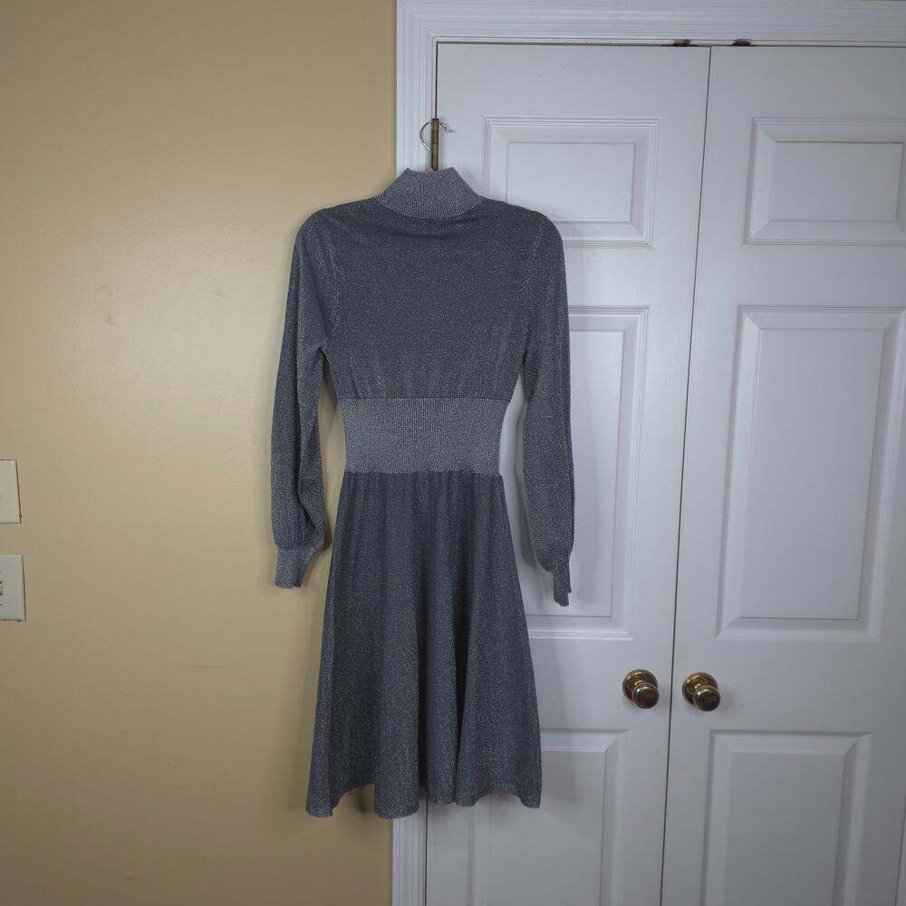 PINKO Grey Metallic Lurex Long Sleeve Knit Midi Dress Size L